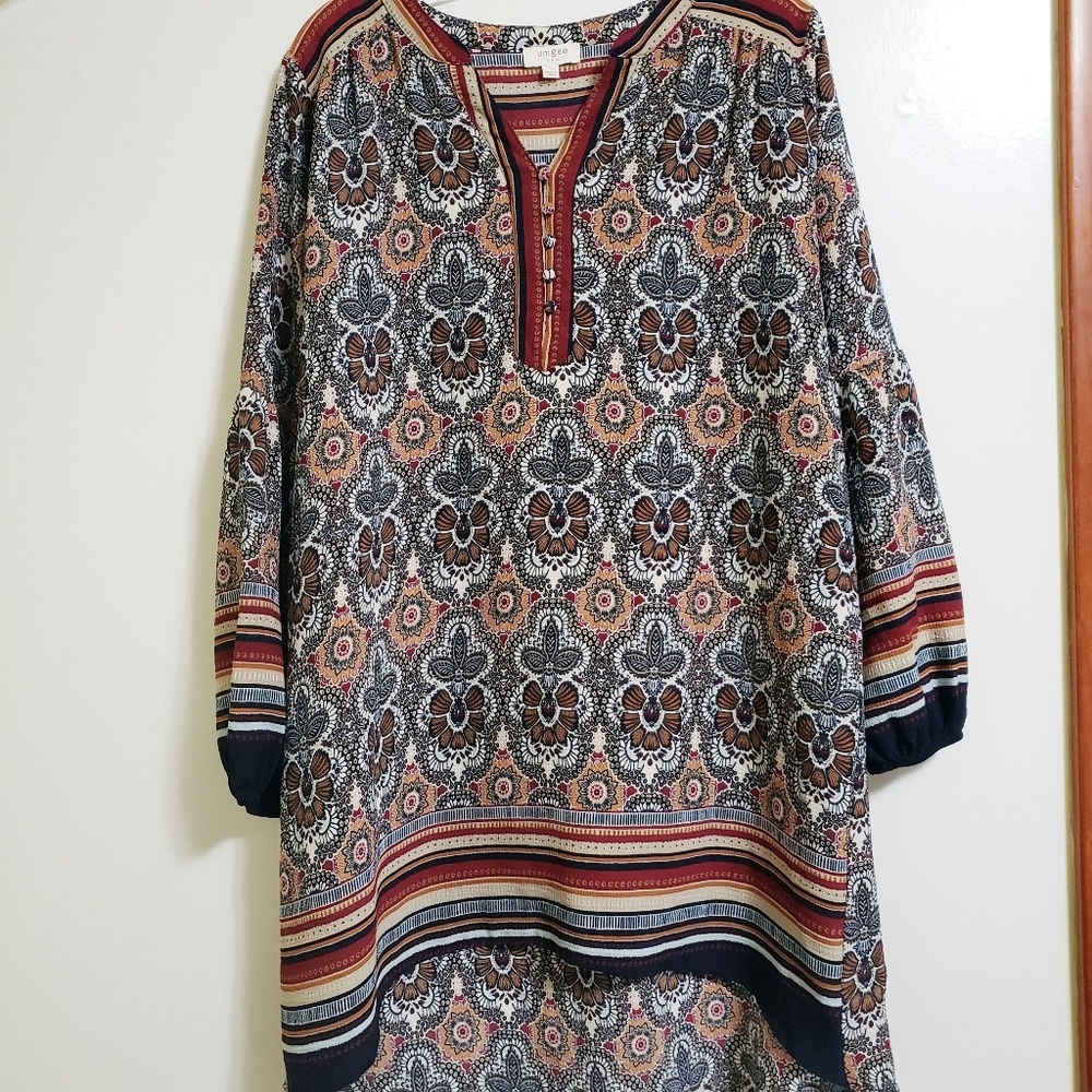Umgee Floral & Striped Hi Lo Caftan Shift Dress